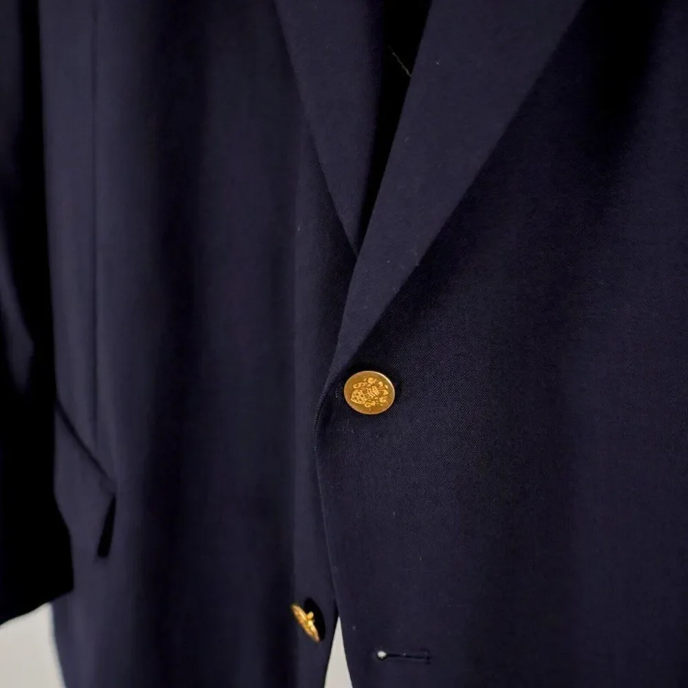 Jospeh & Feiss International Worsted Wool Blue 2 Gold Button Blazer 52R‎ Portly